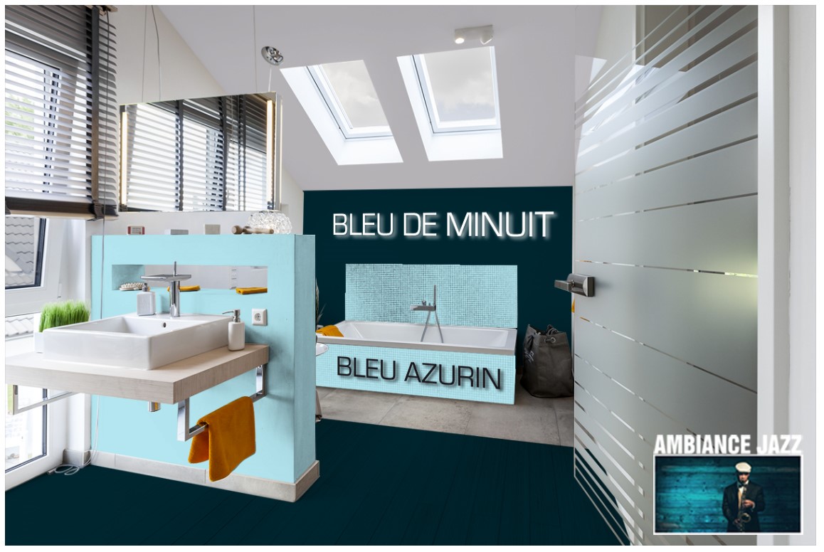 Exemple salle de bain couleur Bleu azurin